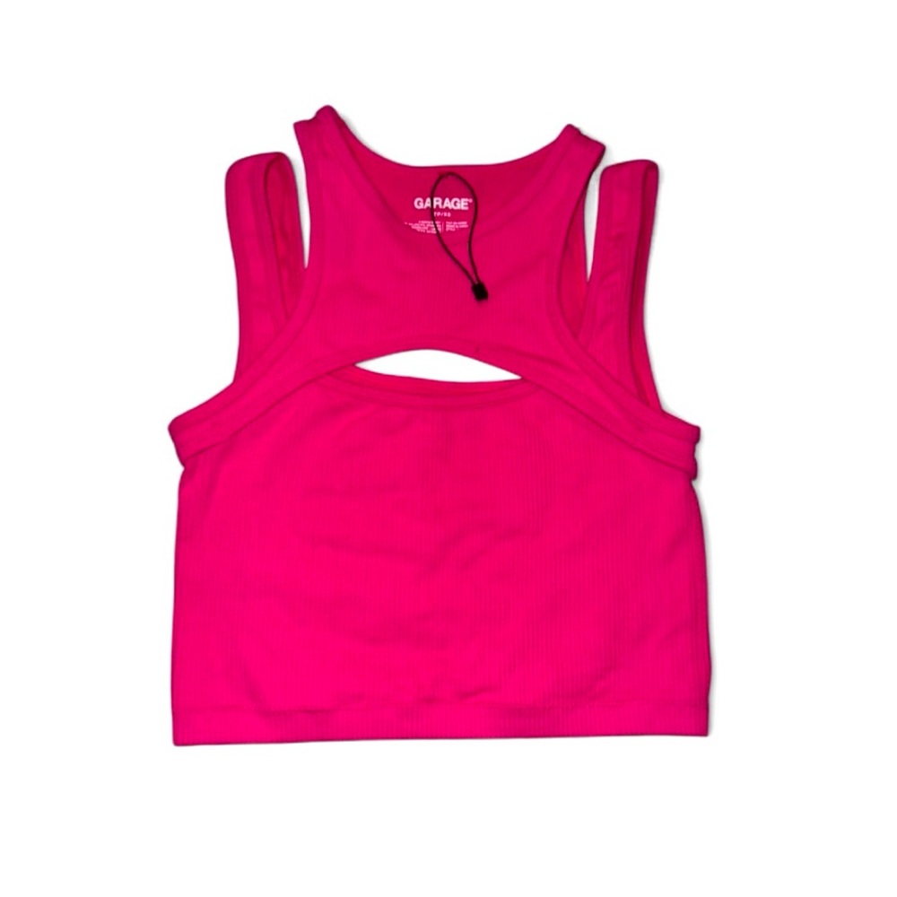 Garage Bright Hot Pink Ribbed Cutout Crop Tank